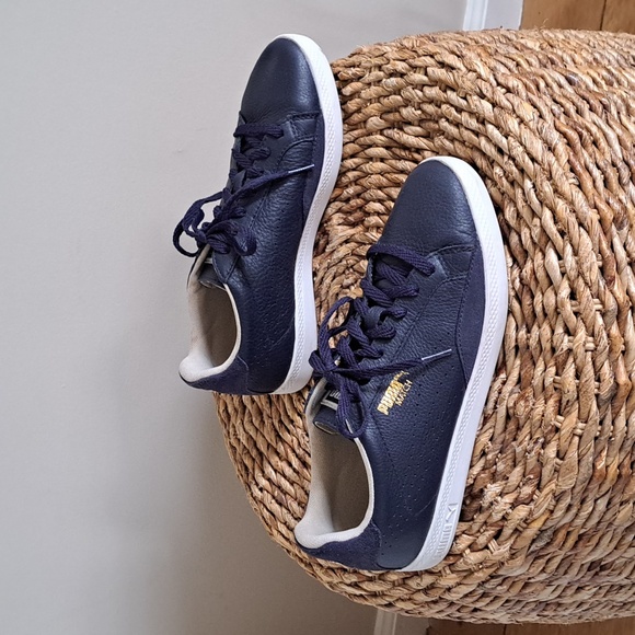 Puma‎ Mens Match Navy Textured Leather Casual/Fashion/Athleisure Sneakers M6/W8 - Picture 1 of 9